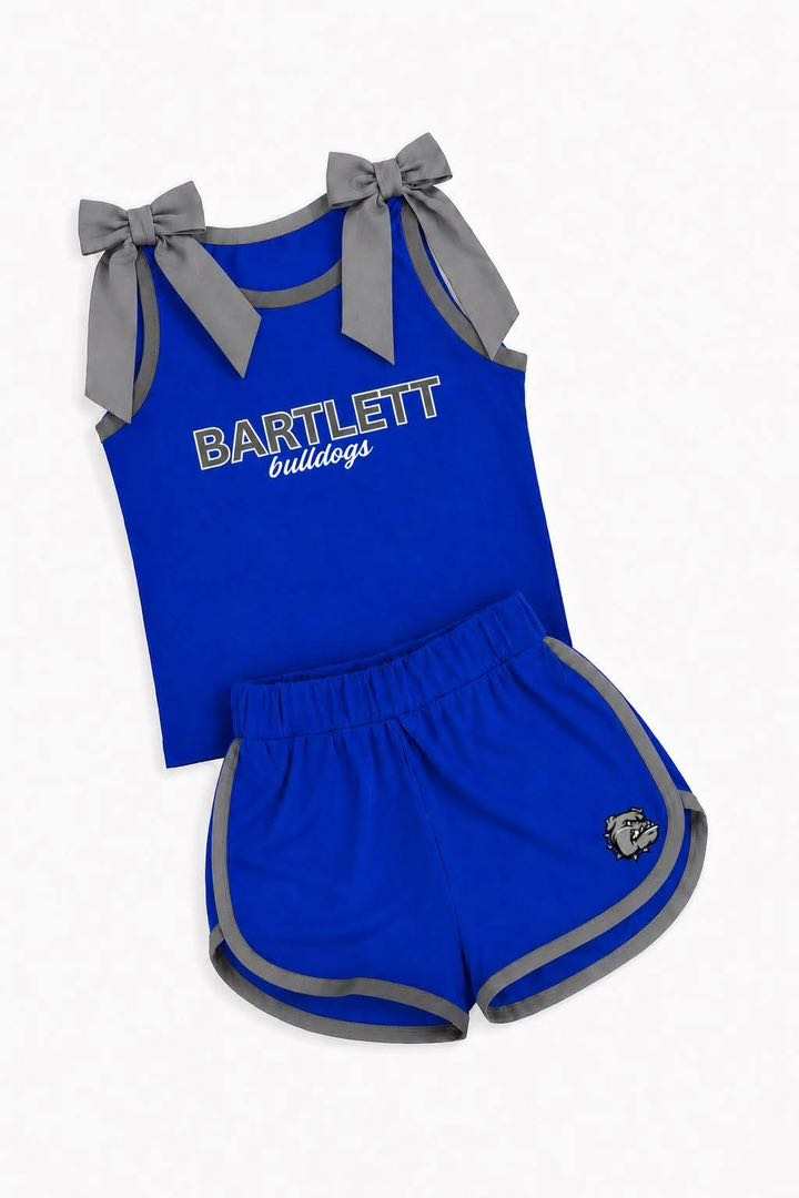 (Custom Design Preorder MOQ 5) Teams Bartlett Bulldogs Grey Bows Vest Top Shorts Mommy and Me Summer Yoga Clothes Set