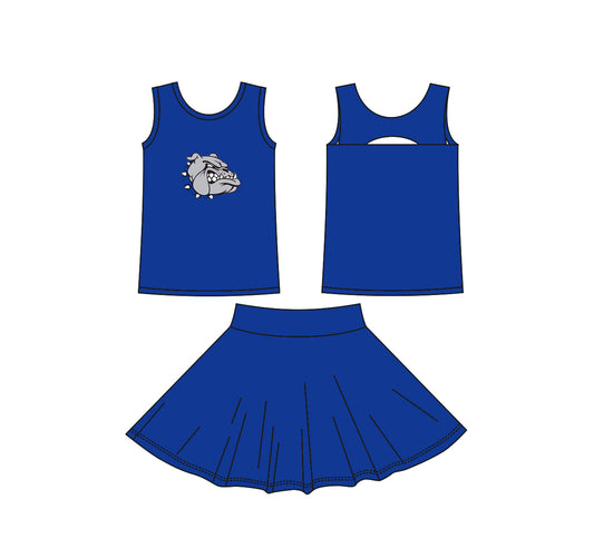 (Custom Design Preorder MOQ 5) Teams Bartlett Bulldogs Blue Tank Top Skort Girls Summer Yoga Clothes Set
