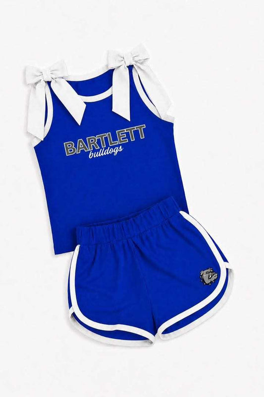 (Custom Design Preorder MOQ 5) Teams Bartlett Bulldogs White Bows Vest Top Shorts Mommy and Me Summer Yoga Clothes Set