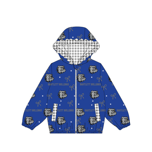 (Custom Design Preorder MOQ 5) Teams Bartlett Bulldogs Bows Stars Print Girls Pockets Zipper Ruffle Hoodie Yoga Jacket Top