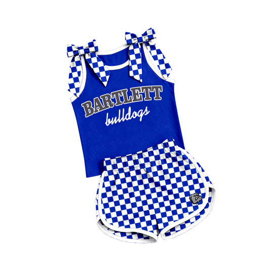 (Custom Design Preorder MOQ 5) Teams Bartlett Bulldogs Bows Vest Top Checkerd Shorts Mommy and Me Summer Yoga Clothes Set