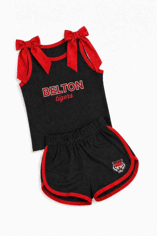 (Custom Design Preorder MOQ 5) Teams Belton Tigers Red Bows Vest Top Shorts Mommy and Me Summer Yoga Clothes Set