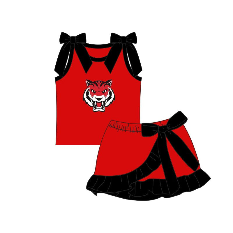 (Custom Design Preorder MOQ 5) Teams Belton tigers Bows Top Ruffle Skort Girls Summer Clothes Set