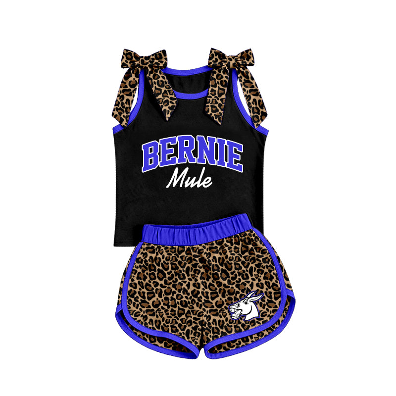 (Custom Design Preorder MOQ 5) Teams Bernie Mules Vest Top Leopard Shorts Mommy and Me Summer Clothes Set