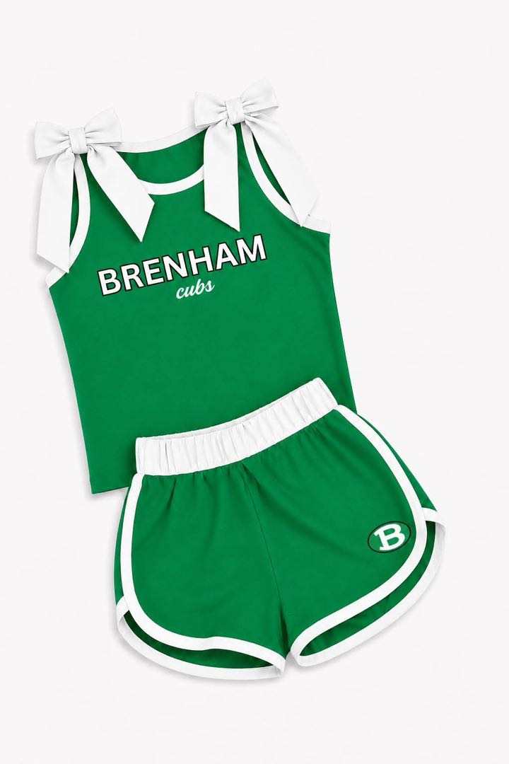 (Custom Design Preorder MOQ 5) Teams Brenham Cubs White Bows Vest Top Shorts Mommy and Me Summer Yoga Clothes Set
