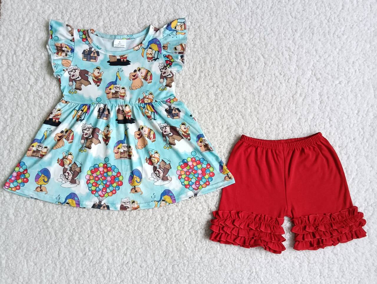 Cartoon Up Tunic Top Red Shorts Girls summer outfits   C1-1