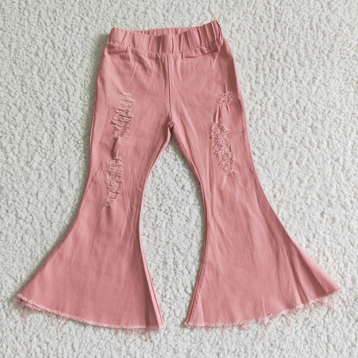 C13-1-2 Pink Denim Bell Bottoms Jeans Girls Pants