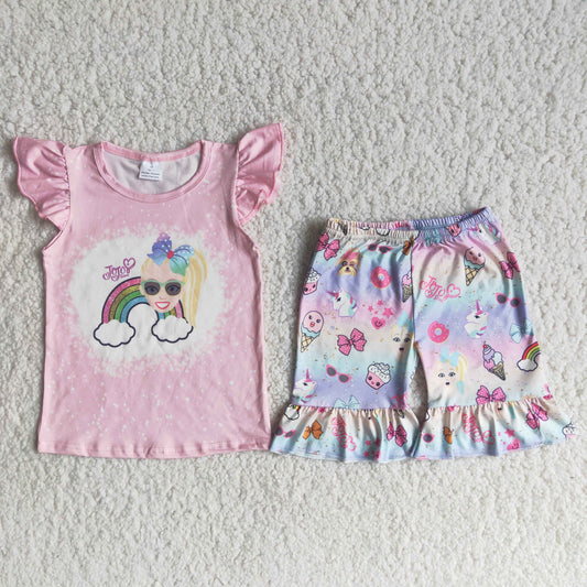(Promotion)Flutter sleeve ruffles shorts summer outfits   C14-18