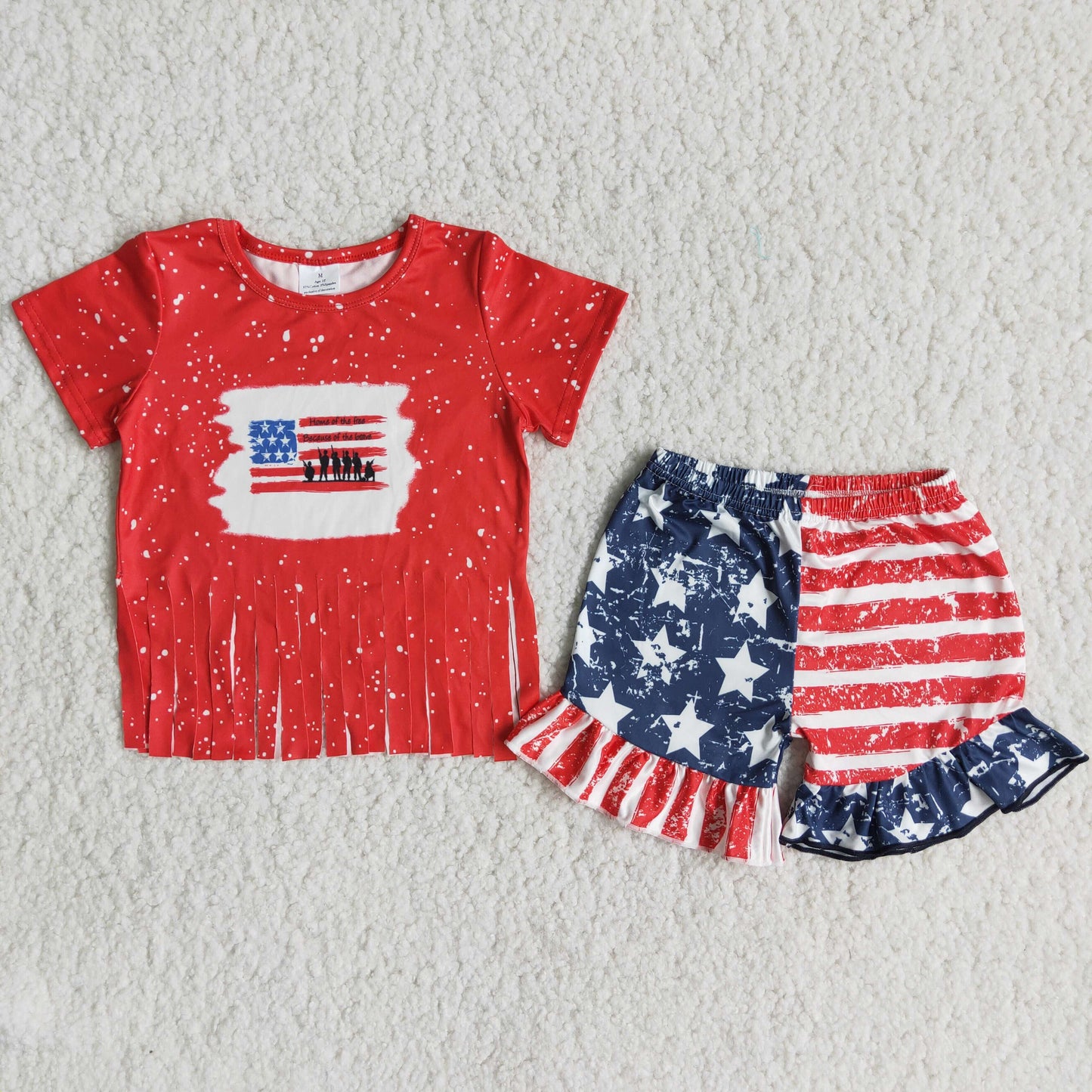 (Promotion) Falg Tassel Top Stars Stripes Shorts Girls 4th of July Clothes Set
