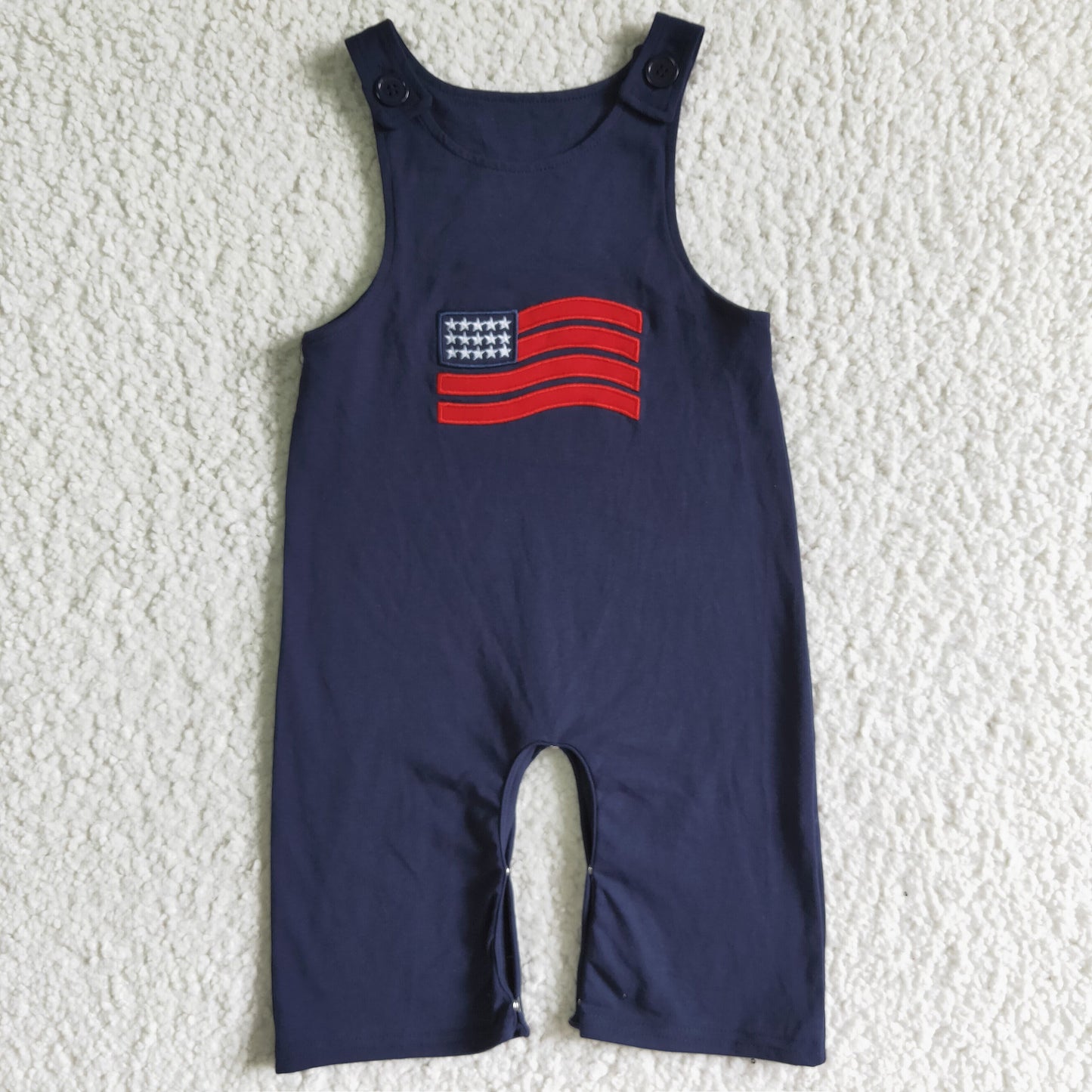 C7-1 Flag Embroidery Navy Cotton Sleeveless Baby Boys 4th of July Romper