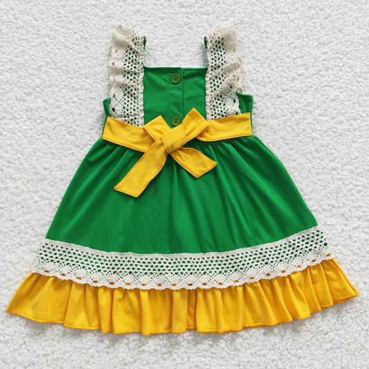 (Promotion) C9-10 Pumpkin Print Ruffle Girls Knee Length Dress