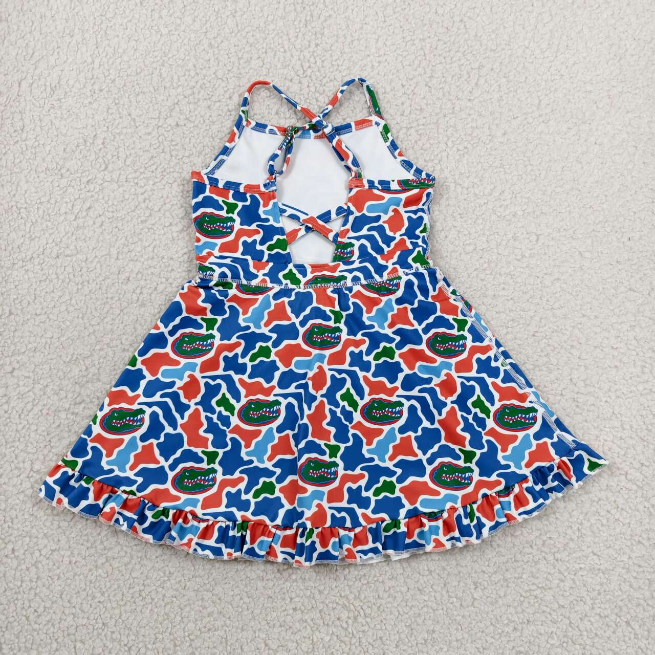 Teams Florida Camo Print Girls Summer Strap Shorts Ruffle Knee Length Yoga Dress