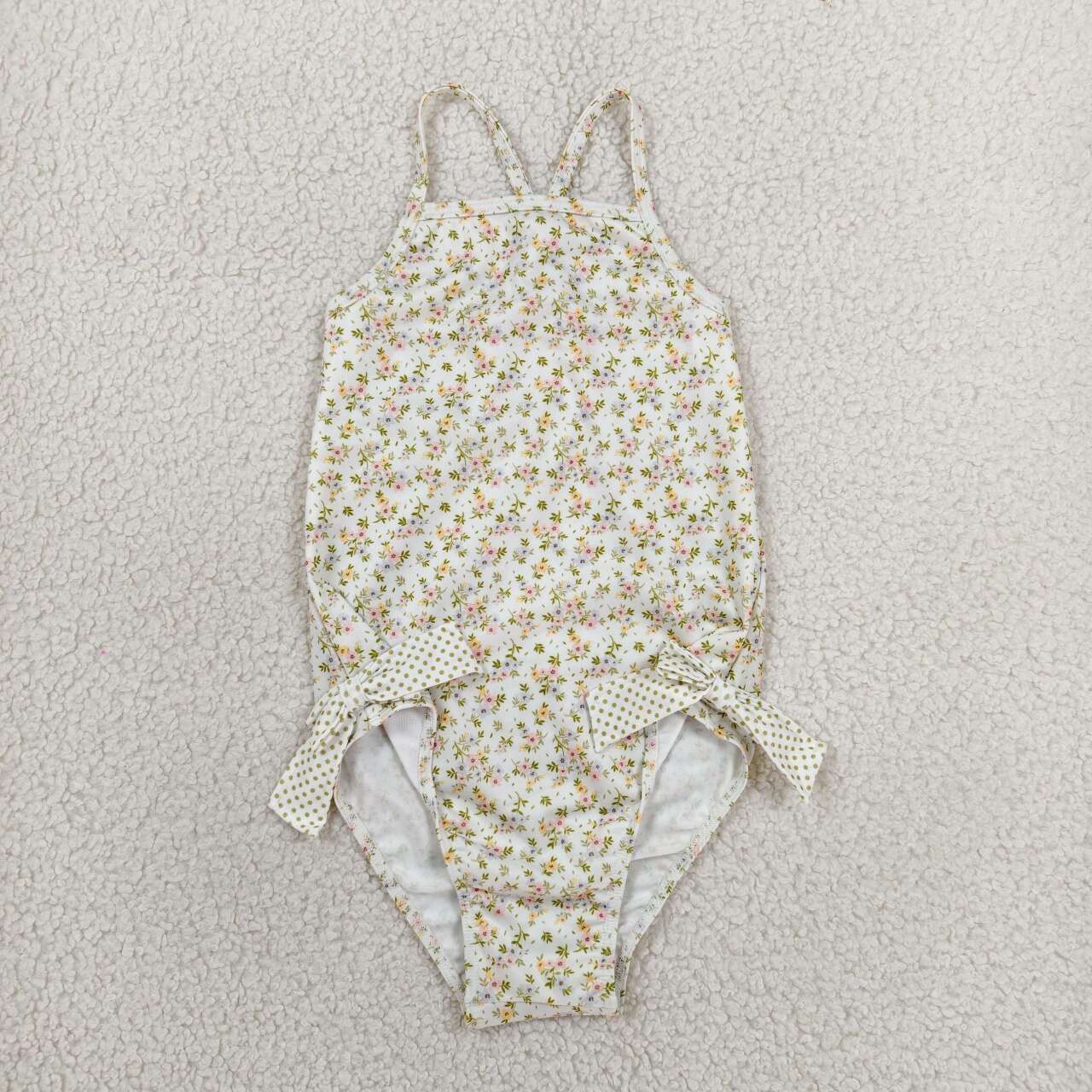 S0723  Small Floral Print Baby Girls 1 Piece Swimsuit With Ruffle