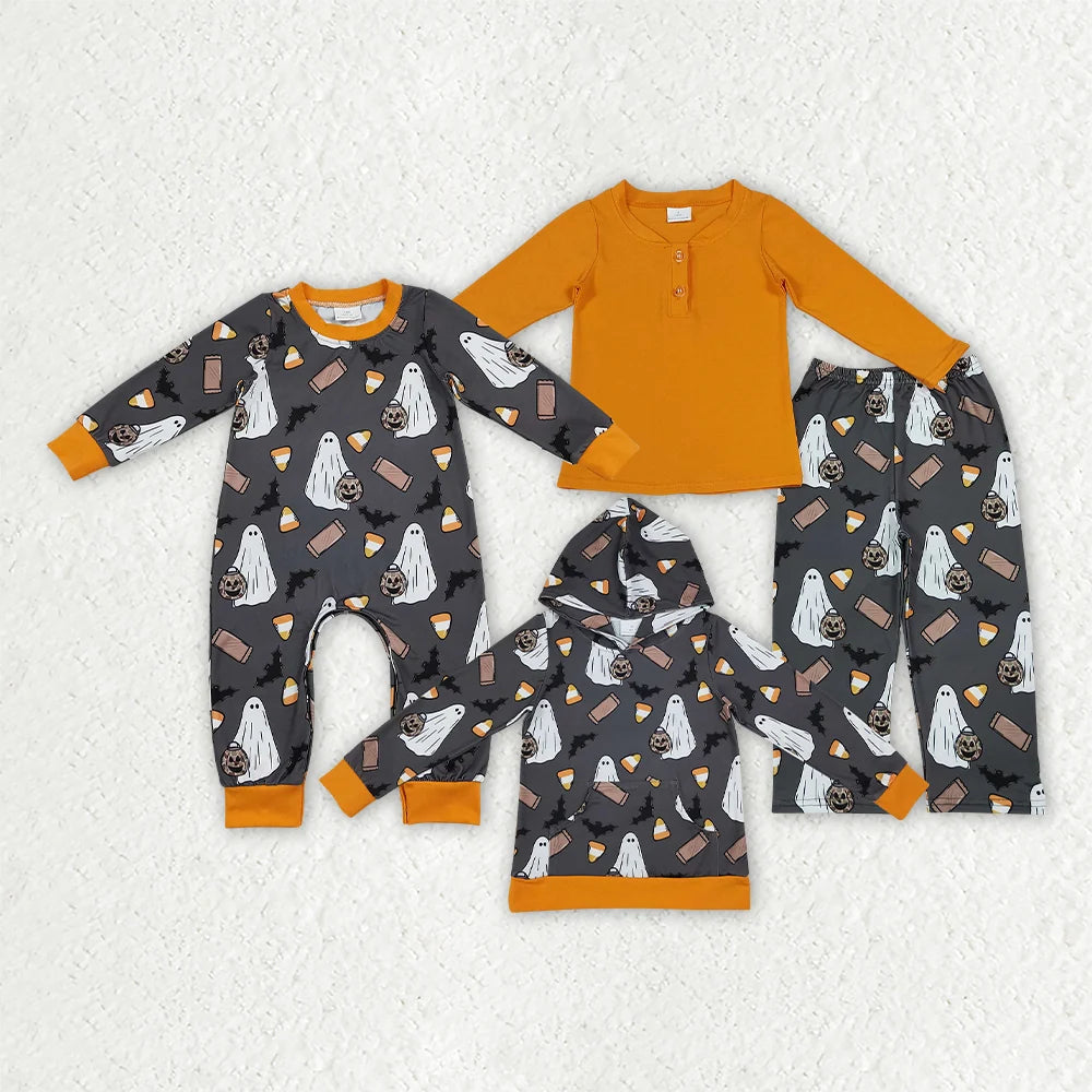 Sibling Baby Boys Halloween Long Sleeve Outfit Hoodie and Romper