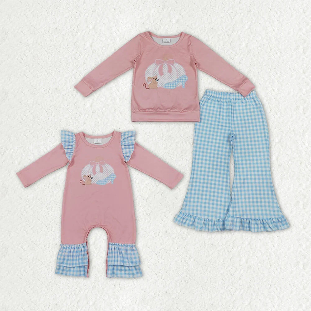 Sibling Baby Girls Polka Dot Pumpkin Flare Pants Outfit and Romper