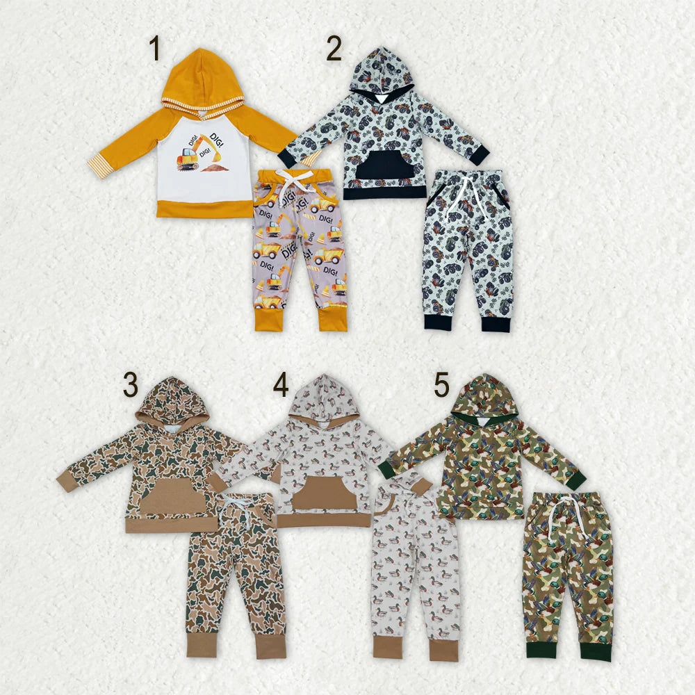 Sibling Kids Boys Excavators Motors Ducks Camo Hoodie Jogger Outfit