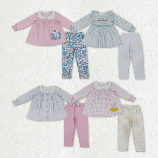 Sibling  Baby Girls Embroidery Pumpkin Tunic Top Leggings Outfit