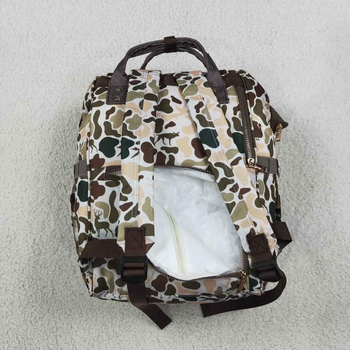 BA0407 Brown Khaki Camo Hunting Print Adult Baby Diaper Bags