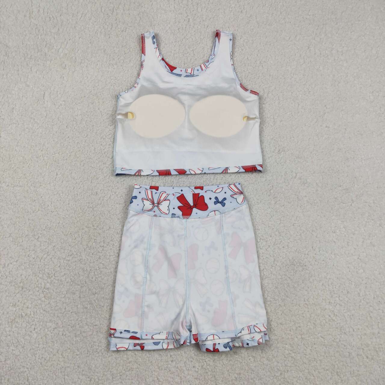 GSD2151 Baseball Bows Tank Top Skirts Shorts Girls 4th of July Yoga Clothes Set
