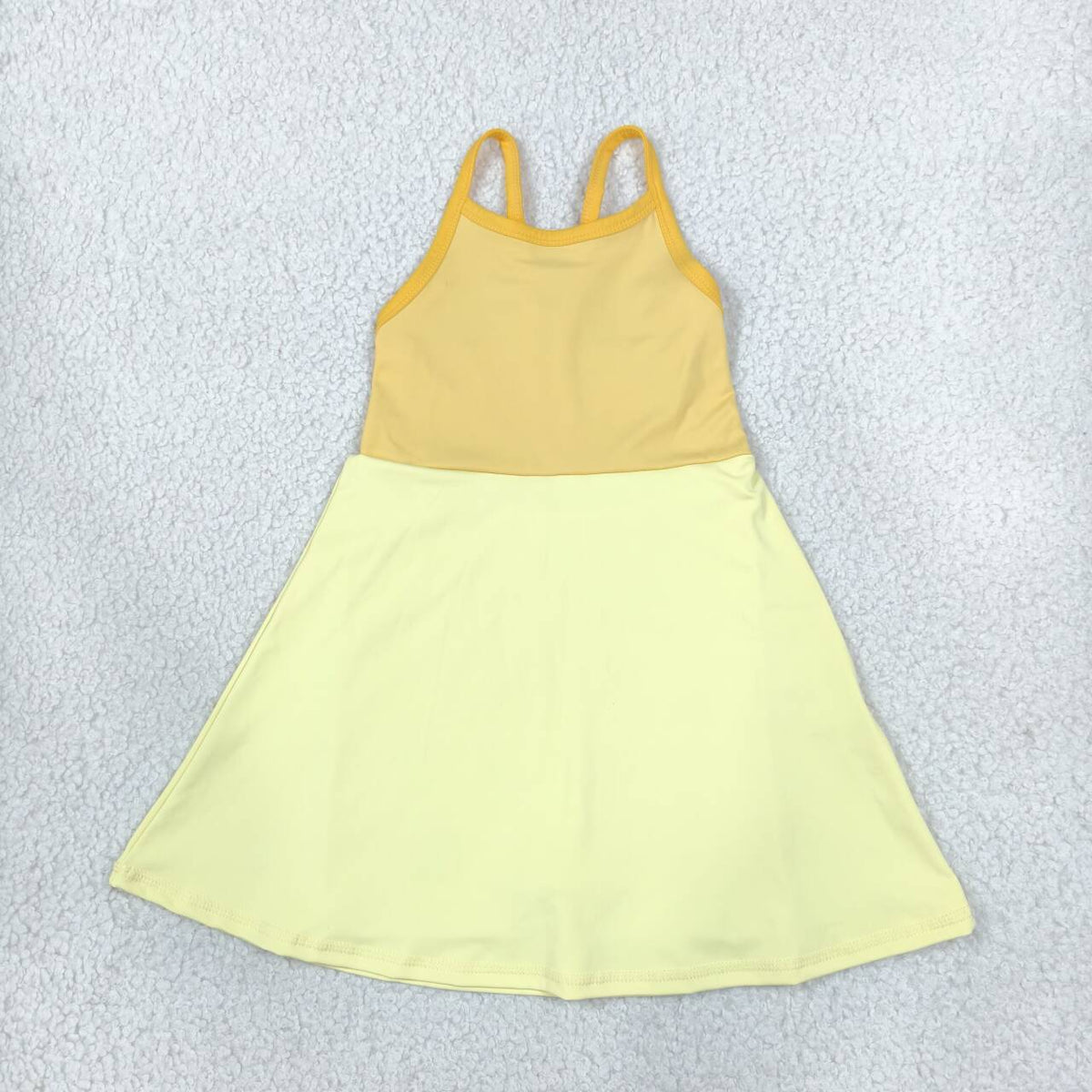 GSD3982 Yellow Cartoon Princess Strap Girls Yoga Knee Length Dress