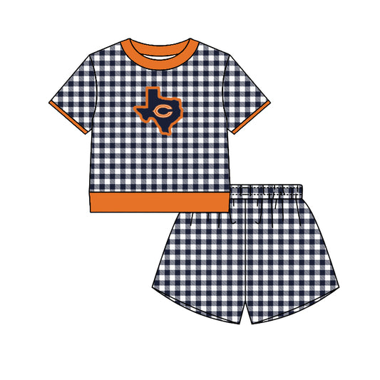 (Custom Design Preorder MOQ 5) Teams Caldwell Hornet  Top Navy Checkerd Shorts Mommy and Me Summer Yoga Clothes Set