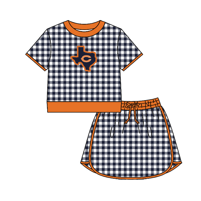 (Custom Design Preorder MOQ 5) Teams Caldwell Hornet  Top Navy Checkerd Skort Girls Summer Yoga Clothes Set