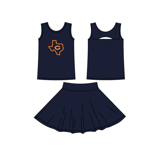 (Custom Design Preorder MOQ 5) Teams Caldwell Hornets Navy Tank Top Skort Girls Summer Yoga Clothes Set