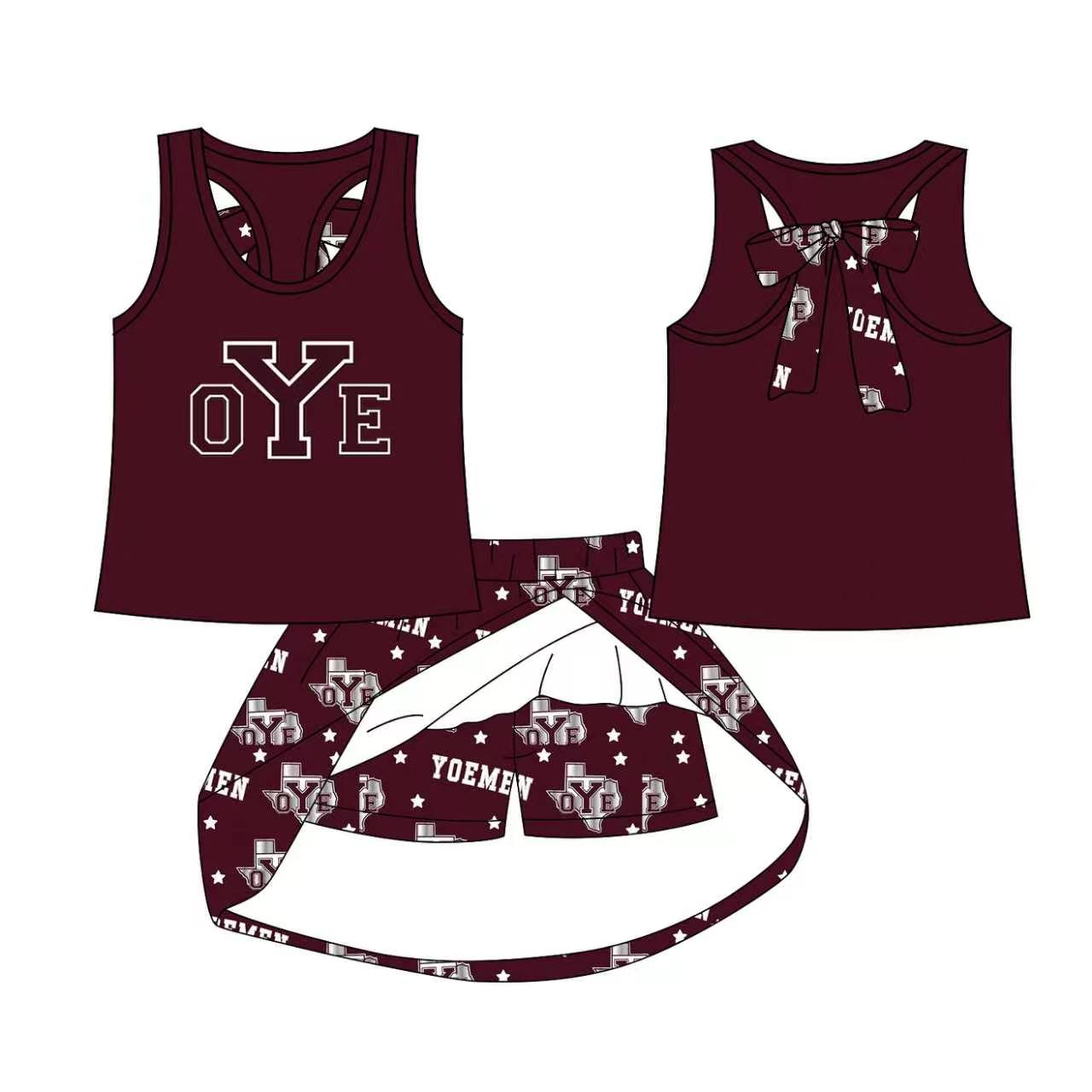 (Custom Design Preorder MOQ 5) Teams Cameron Yoemen Wine Tank Top Skort Girls Summer Yoga Clothes Set