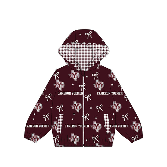 (Custom Design Preorder MOQ 5) Teams Cameron Yoemen Bows Stars Print Girls Pockets Zipper Ruffle Hoodie Yoga Jacket Top