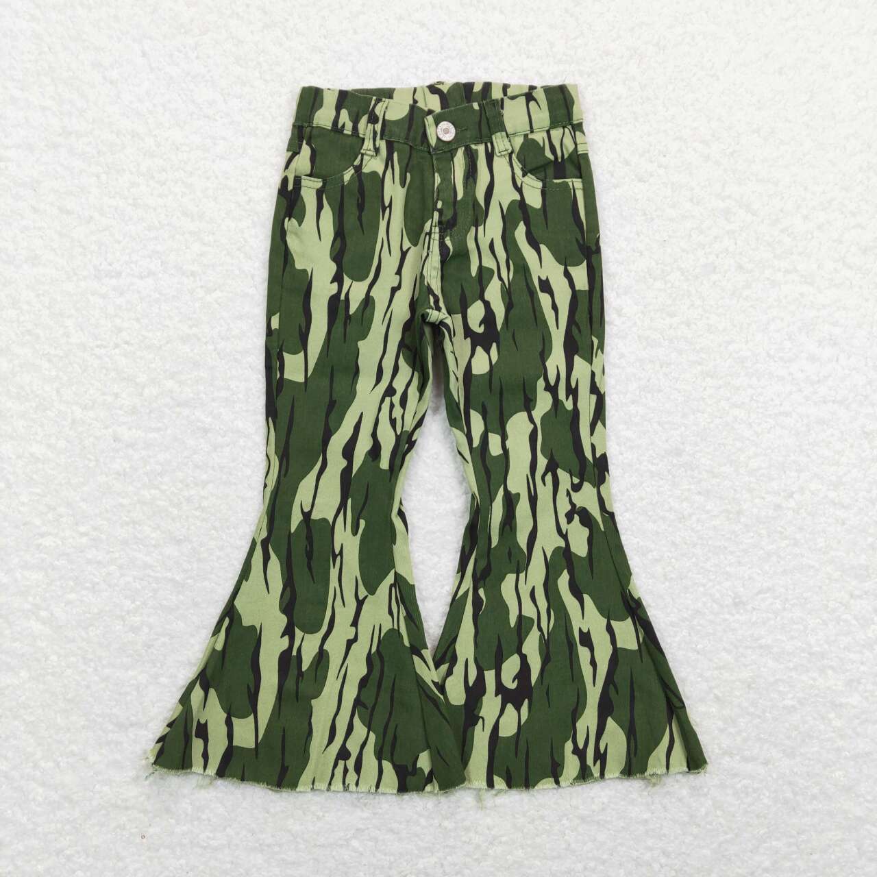 P0372 Green Camo Denim Bell Bottoms Jeans Girls Pants