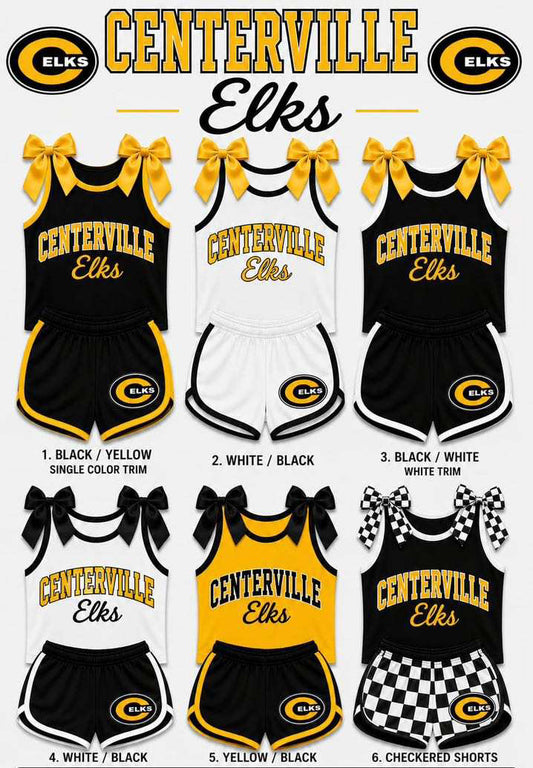 (Custom Design Preorder MOQ 5) Teams Centerville Elks Bows Vest Top Shorts Mommy and Me Summer Yoga Clothes Set