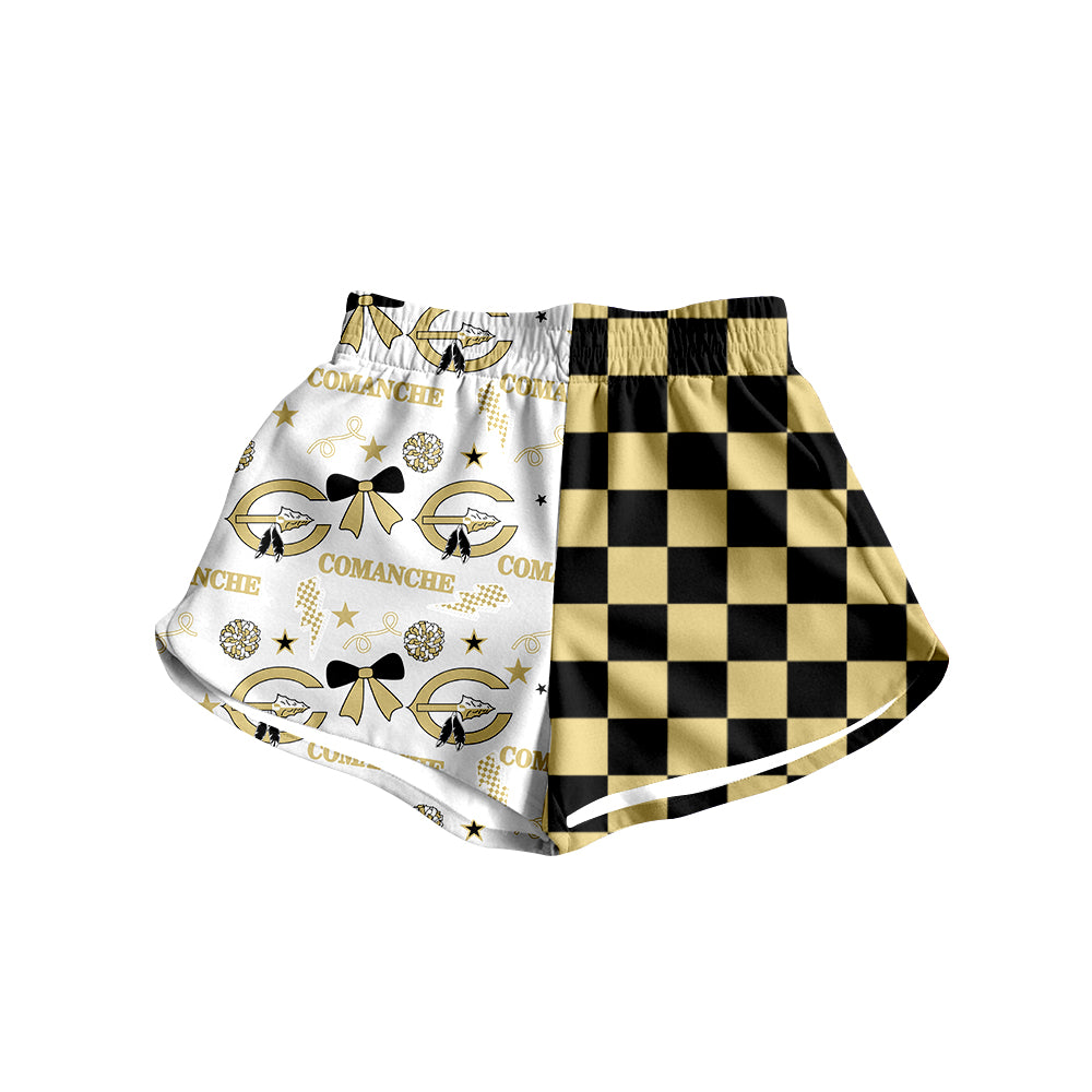 (Custom Design Preorder MOQ 5)  Teams Comanche Bows Plaid Print Girls & Woman Sports Bottom Shorts