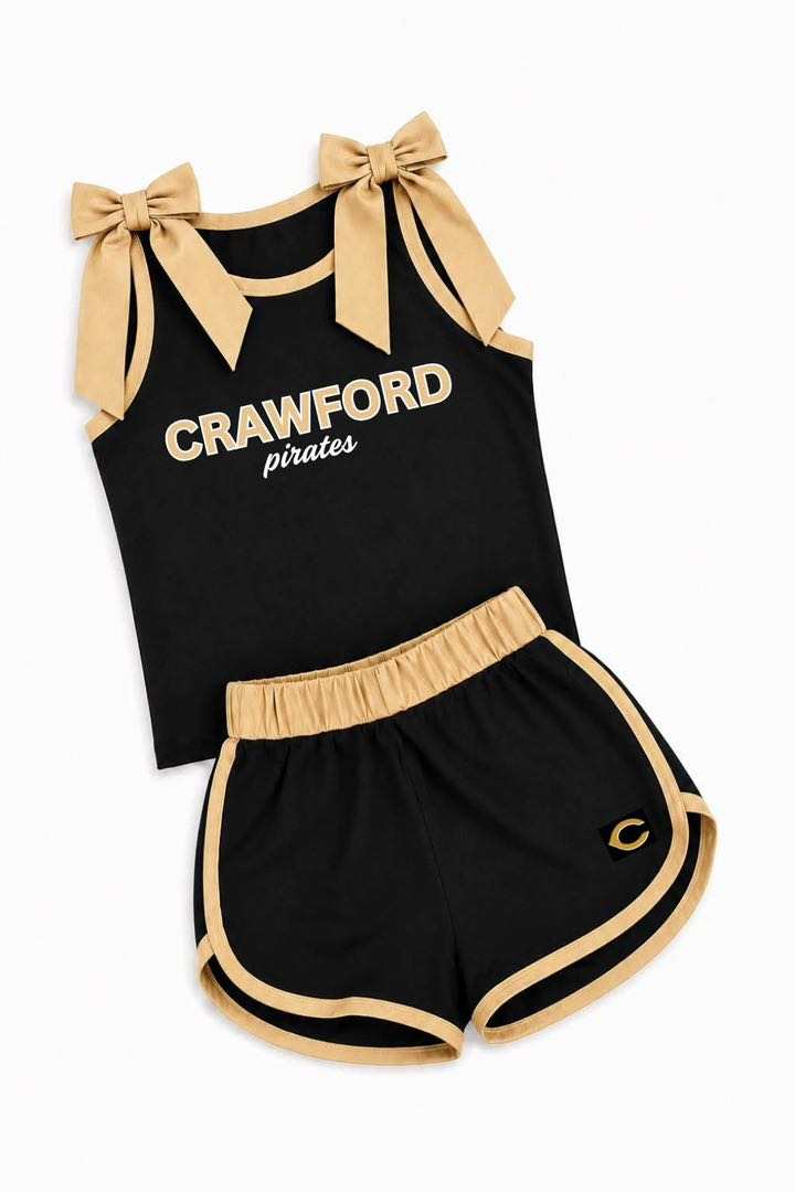 (Custom Design Preorder MOQ 5) Teams Crawford Pirates Khaki Bows Vest Top Shorts Mommy and Me Summer Yoga Clothes Set