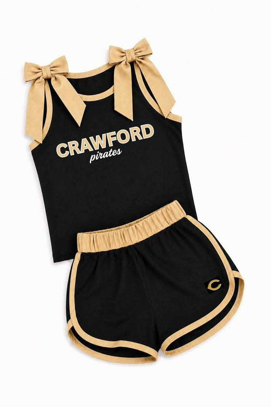 (Custom Design Preorder MOQ 5) Teams Crawford Pirates Khaki Bows Vest Top Shorts Mommy and Me Summer Yoga Clothes Set
