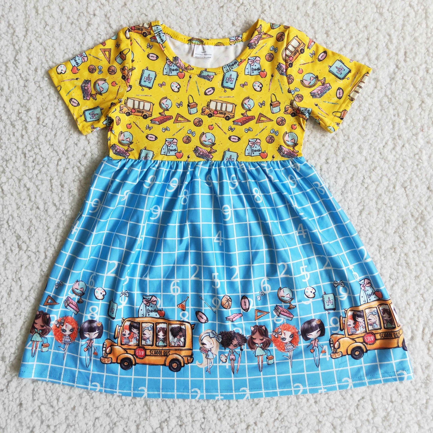 D3-19 School Bus Girls Back to School Short Sleeve Dress