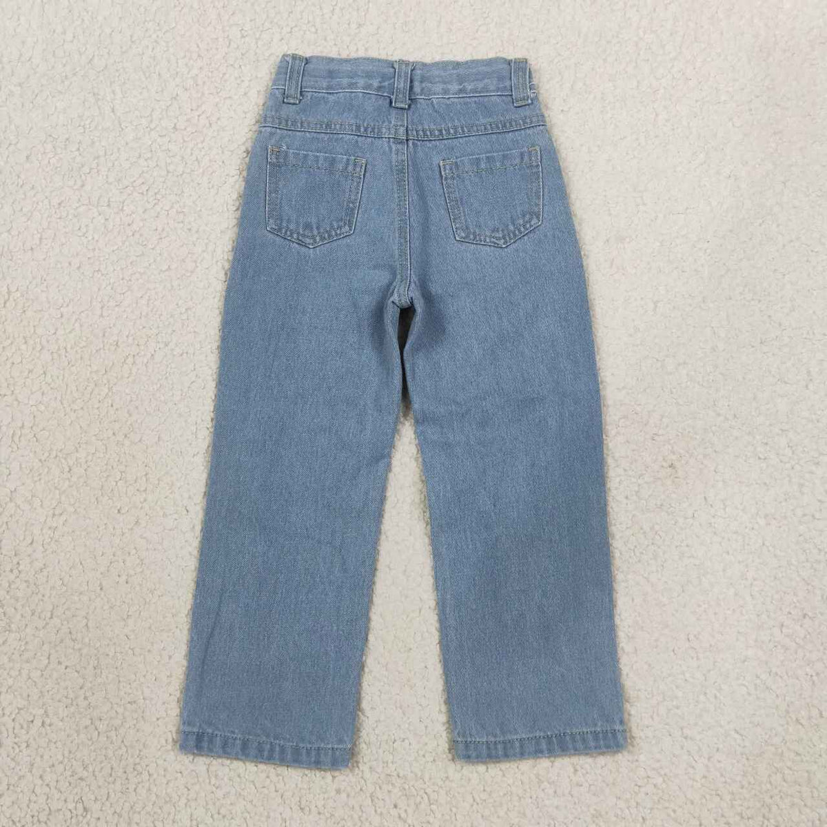 D4-16 Light Blue Frayed Hole Straight Denim Jeans Kids Bottom Casual Pants