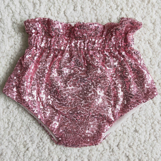 D5-14-1 Pink Baby Girls Sequins Bummie Shorts