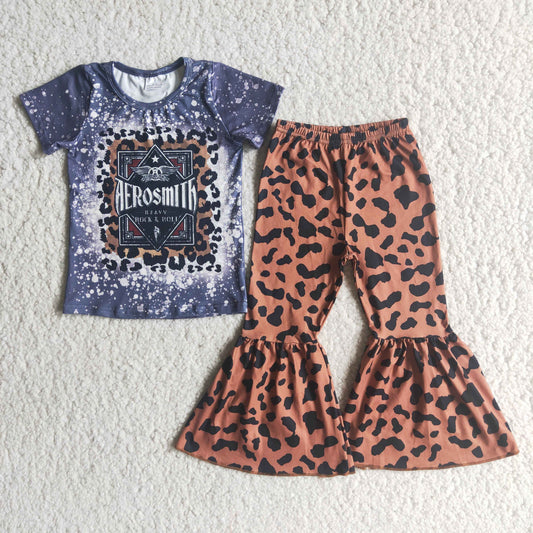 (Promotion)D5-20 Singer Top Leopard Bell Pants Girls Clothes Set