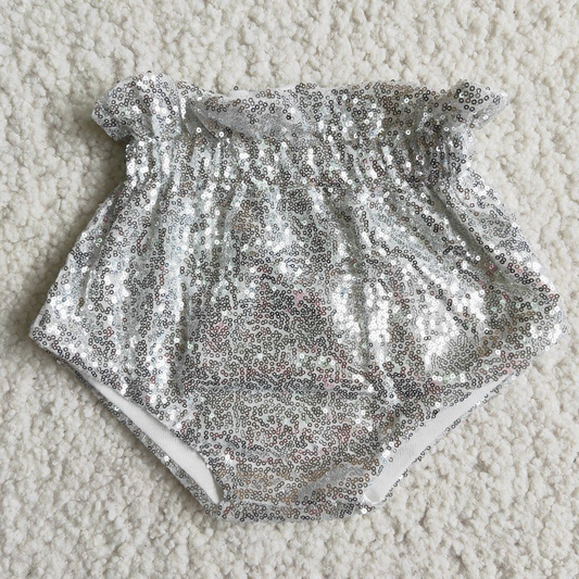 D5-9 Silver Baby Girls Sequins Bummie Shorts