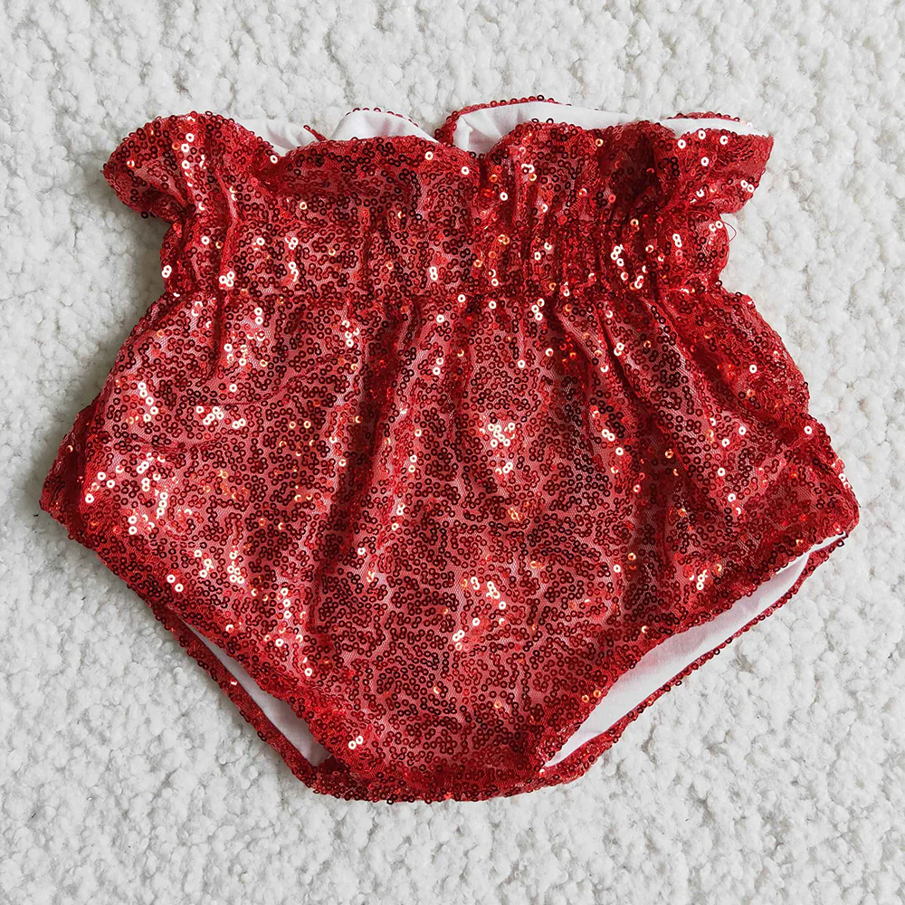 D6-9 Red Baby Girls Sequins Bummie Shorts