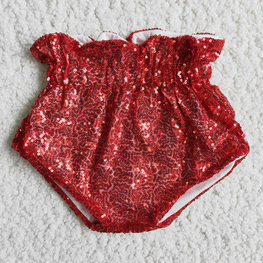 D6-9 Red Baby Girls Sequins Bummie Shorts