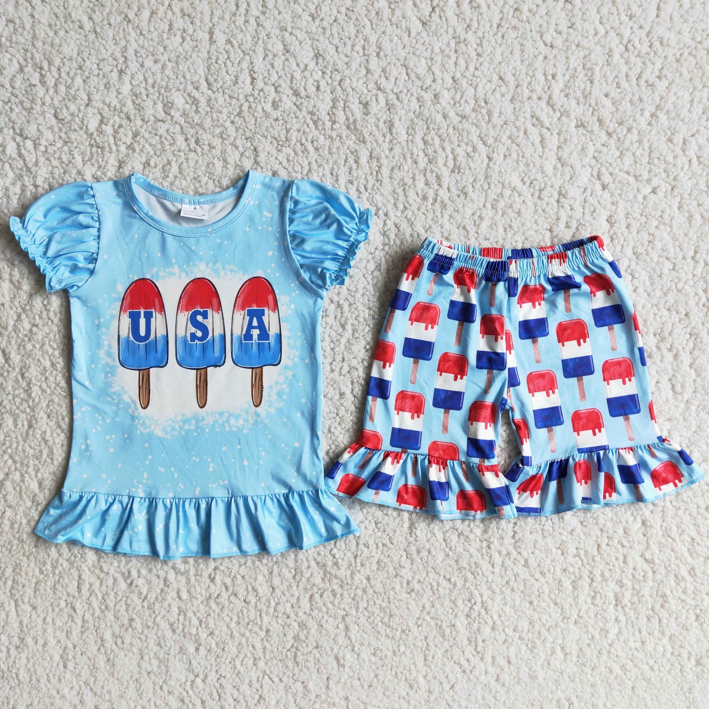 (Promotion)D9-29 USA Top Popsicle Shorts Girls 4th of July Clothes Set