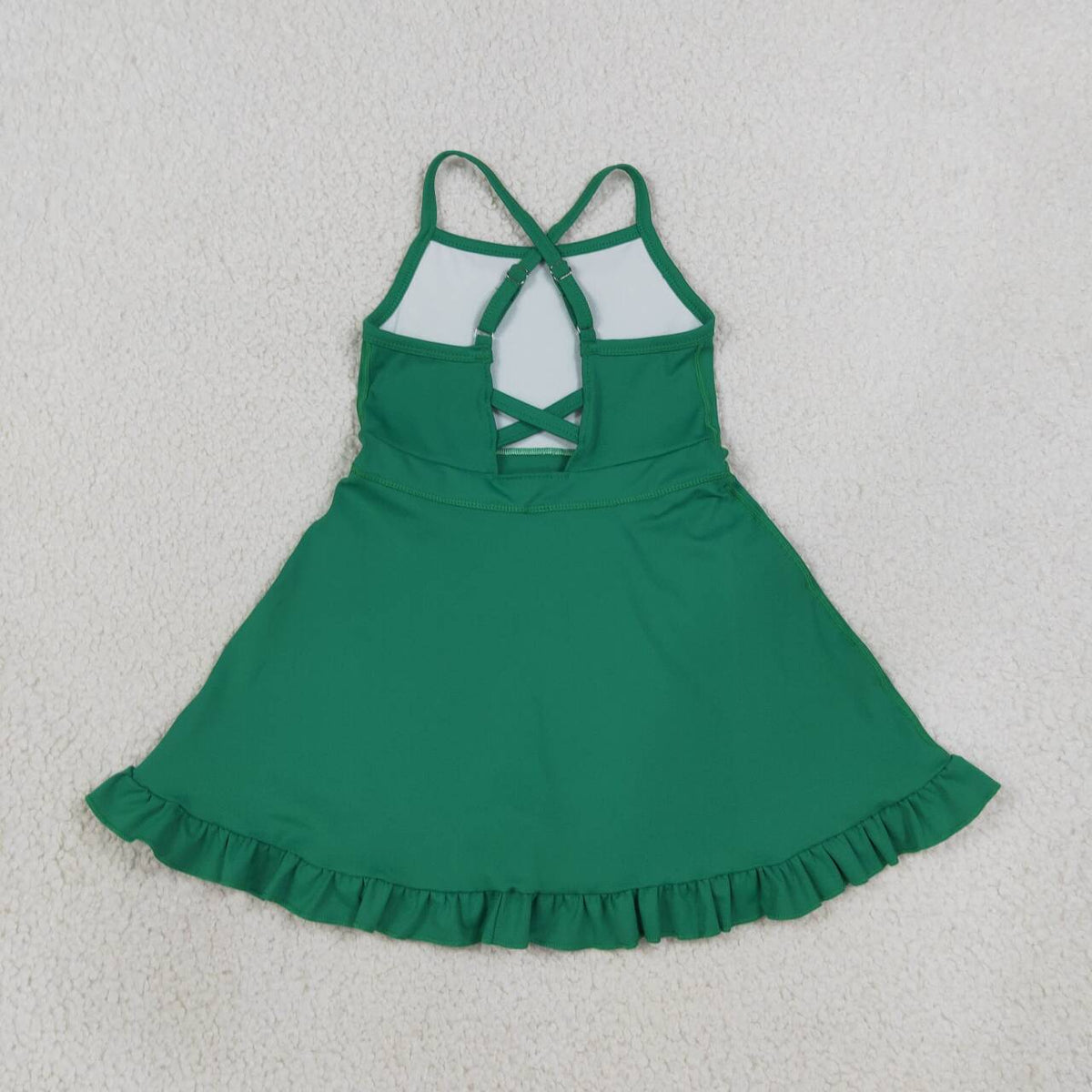 S0782 Green Girls Summer Strap Shorts Ruffle Knee Length Yoga Dress