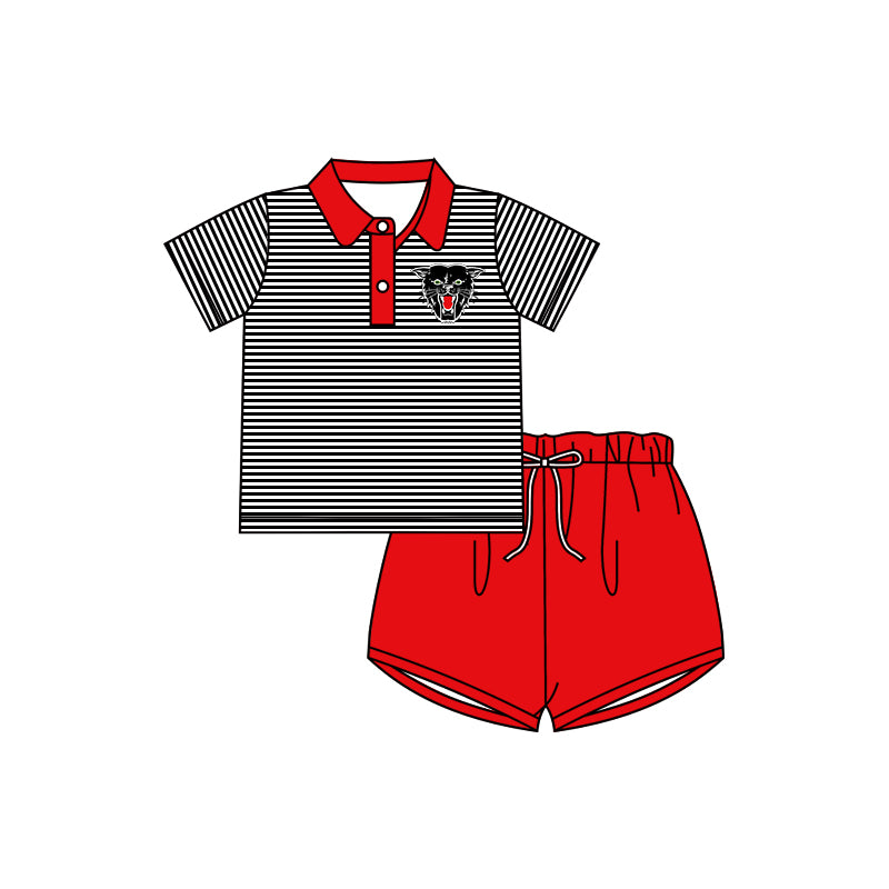 (Custom Design Preorder MOQ 5) Teams Dexter Bearcats Stripes Polo Top Red Shorts Boys Summer Clothes Set