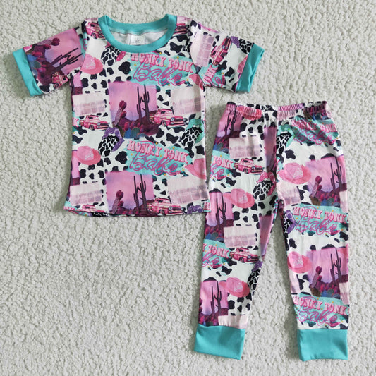 (Promotion) Pink BA Girls short sleeved western print pajamas   E11-4