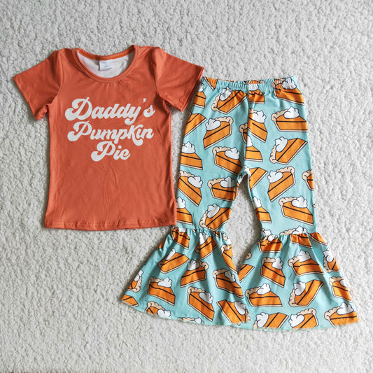 E4-28 Pumpkin Pie Top Bell Pants Girls Fall Clothes Set