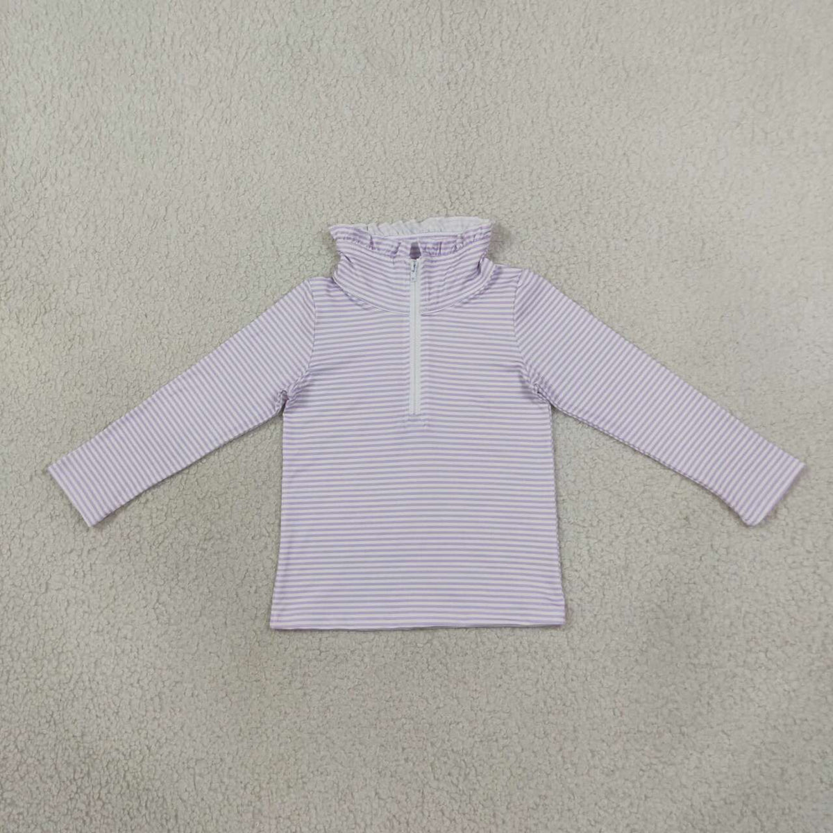 GT1758 Purple Striped Girls Long Sleeve Zipper Pullover Top