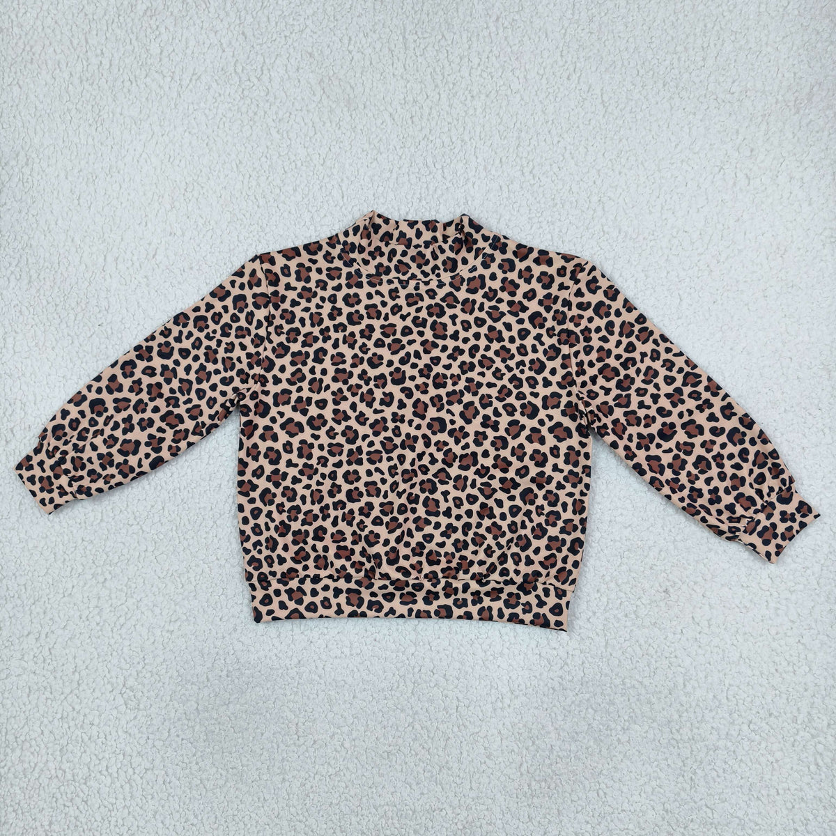 GT1904 Leopard Girls Mock Neck Yoga Long Sleeve Tee Shirts Top