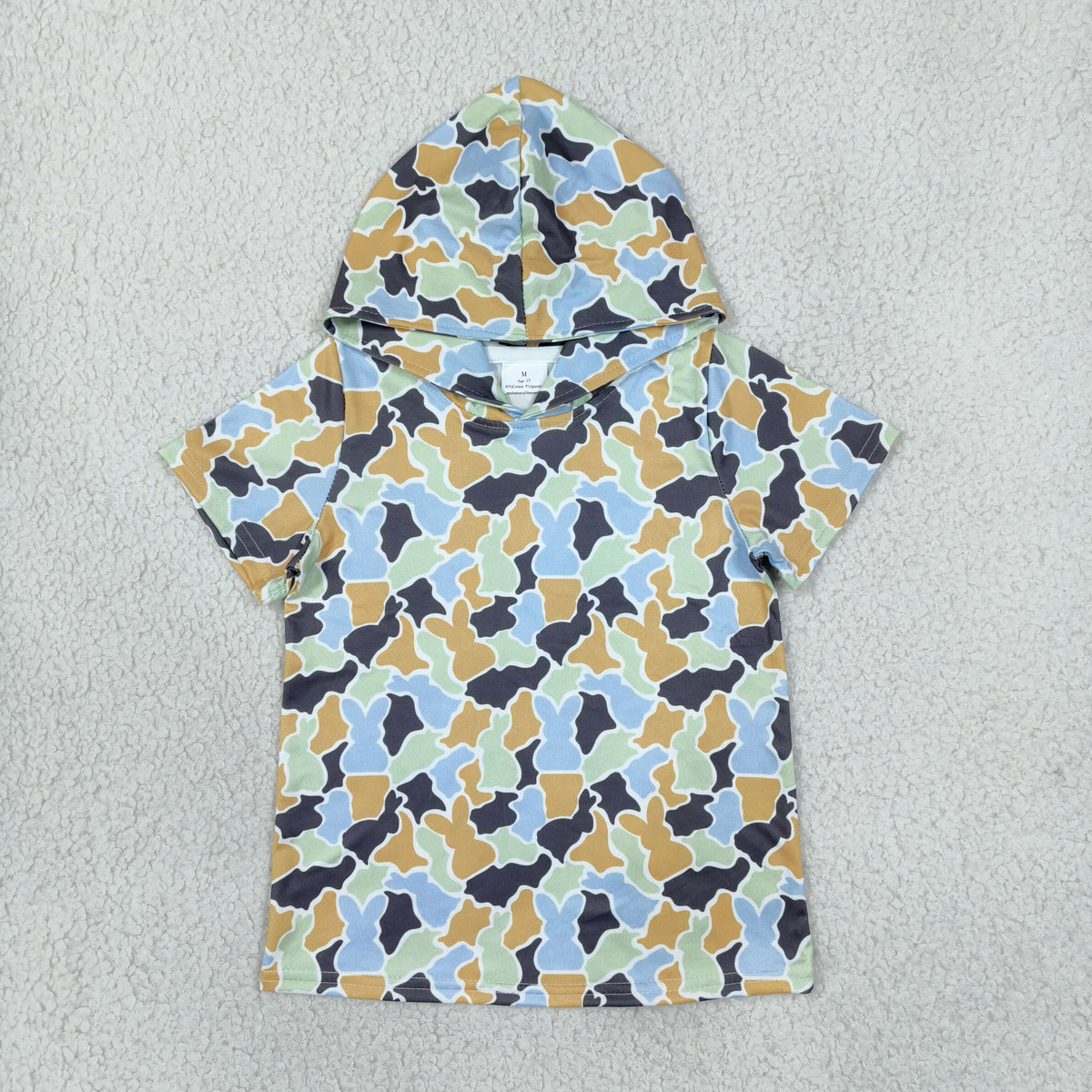 BT1963 Baby Boys Easter Bunny Camo Short Sleeve Hoodie Top