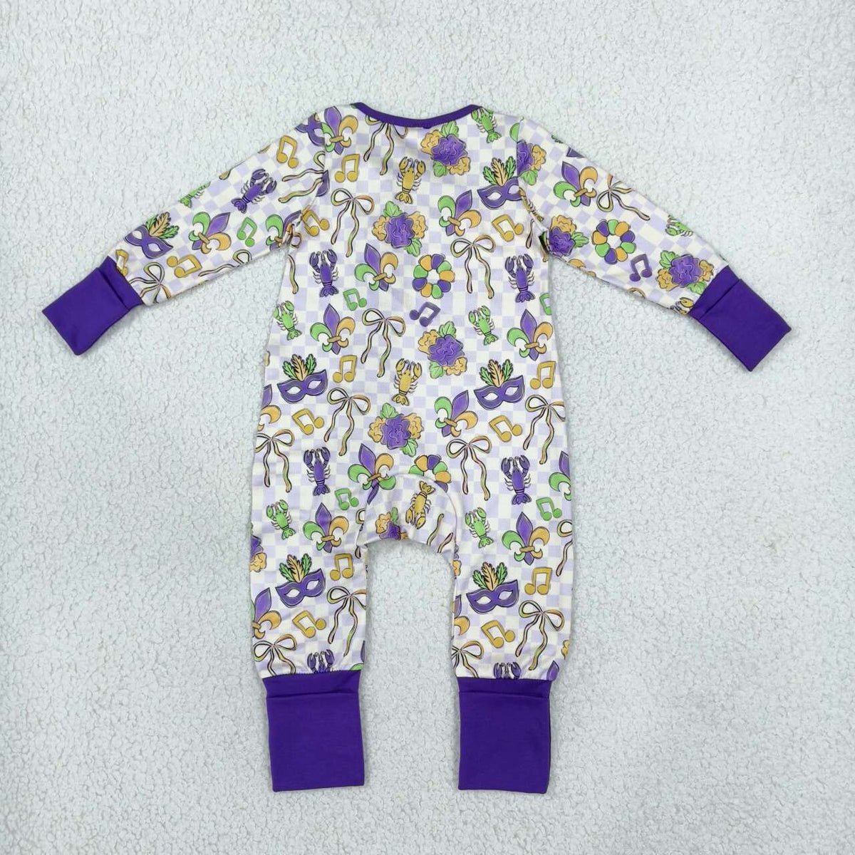 Anchor Bows Crayfish Checkered Print Baby Girls Mardi Gras Zipper Sleeper Romper
